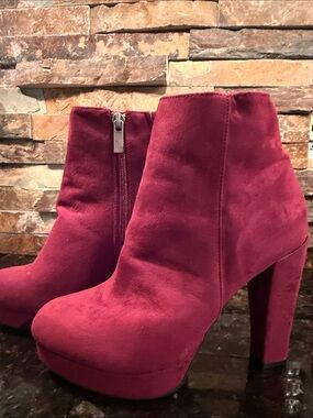 BAMBOO Burgundy Suede Platform Ankle Boots